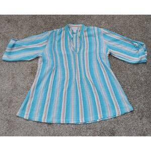 Soft Surroundings Cotton Gauze Peasant Blouse Sz PM Blue Boho Tunic Top